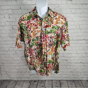 VTG Sahara Club Beachy Print Rayon Hi Low Colorful Button Up Men's Size Large